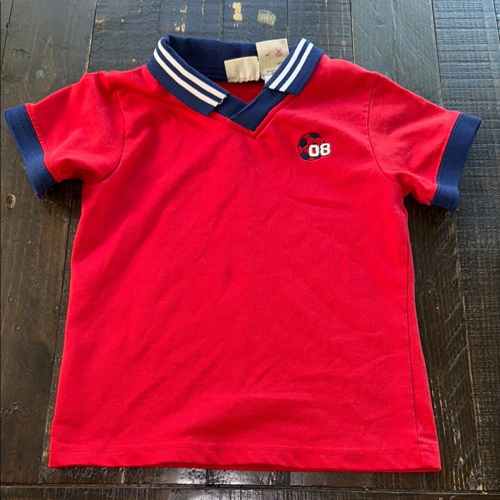 3T vintage Bum equipment Red and Navy Kids Polo Shirt EUC